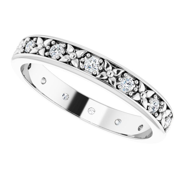0.28 ct. Round Diamond Eternity Band Floral Design Ring-VIRABYANI